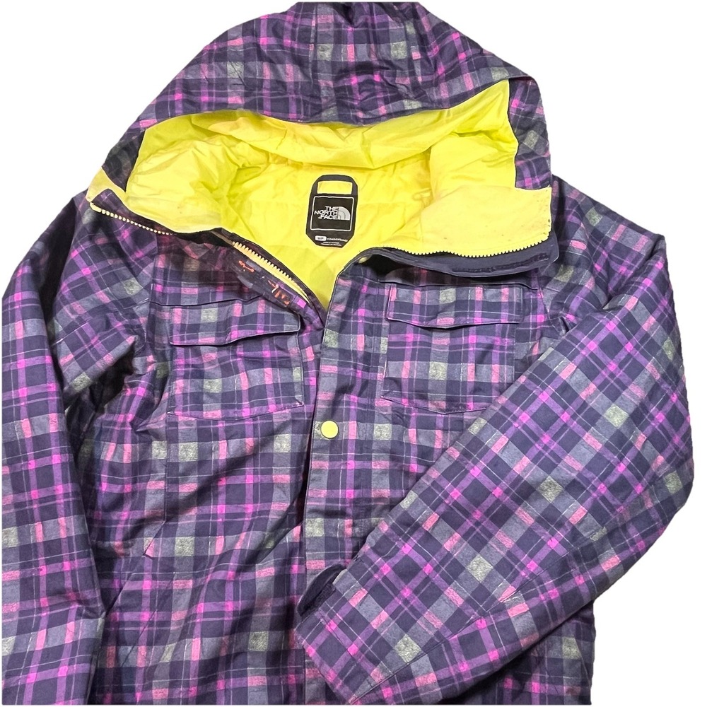 The North Face Women's Hyvent Ski Jacket Purple&Pink Plaid Size S Waist Band EUC